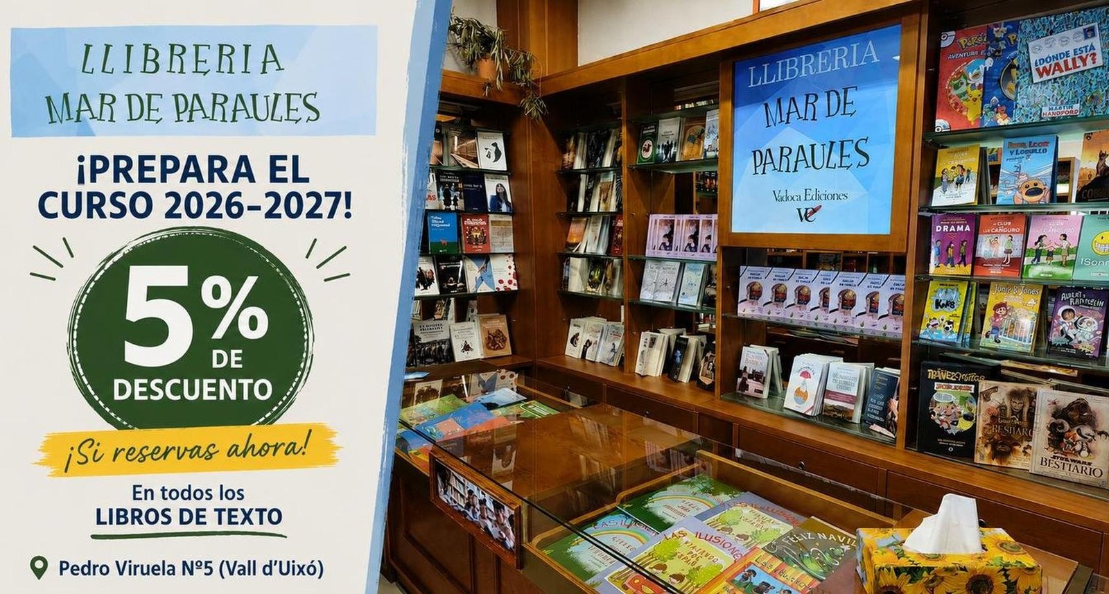Descuento del 5 por ciento en reserva de libros de texto curso 2026-2027 en Librería Mar De Paraules Reserva Libros de Texto 2026-2027 con 5% de Descuento | Librería Mar De Paraules